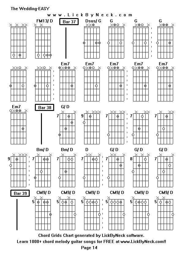 Chord Grids Chart of chord melody fingerstyle guitar song-The Wedding-EASY,generated by LickByNeck software.